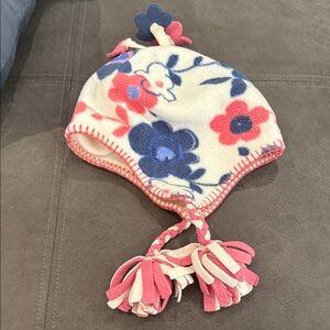 Super Cute Next Floral Fleece Kids Hat - Cream, Pink, and Blue 3-6T